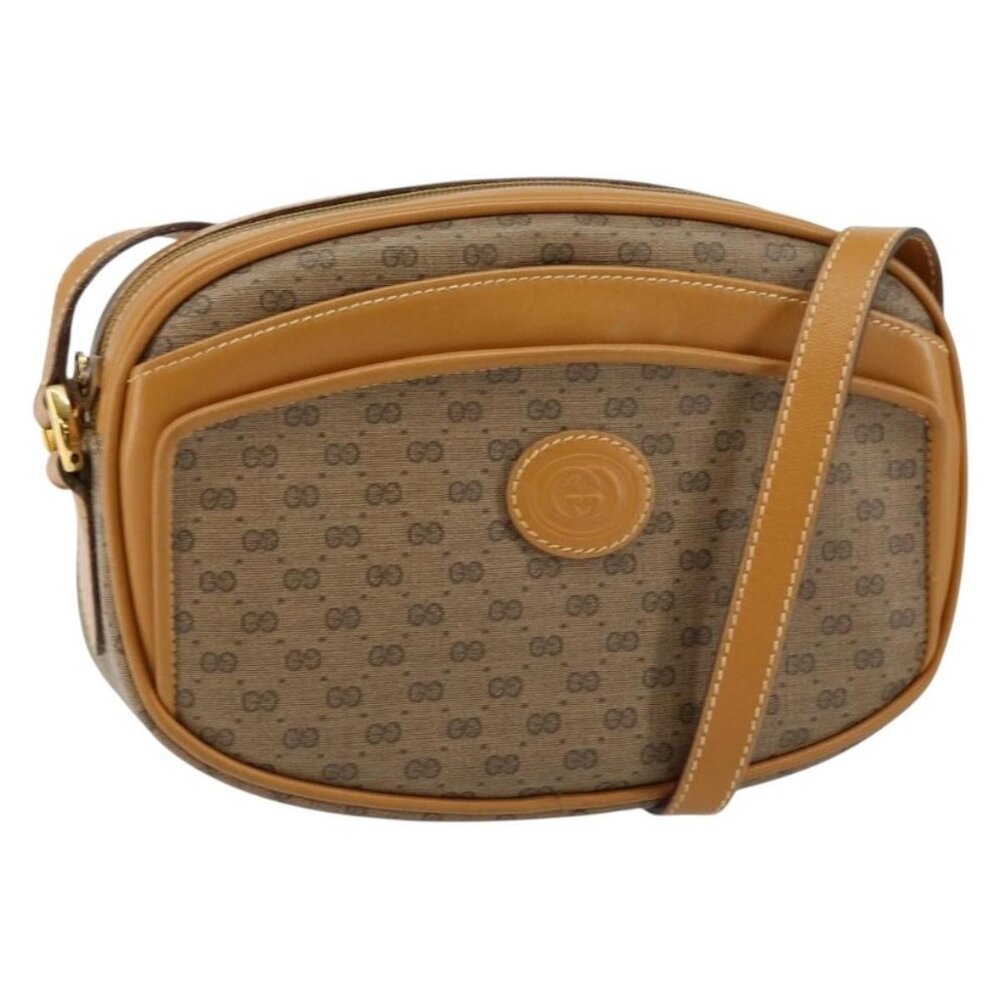 Authentic GUCCI Micro GG Canvas Shoulder Bag PVC Leather Beige